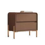 Morandi Short Leather Wood 2 Tiers Nightstand with Legs