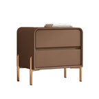 Morandi Short Leather Wood 2 Tiers Nightstand with Legs