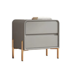 Morandi Short Leather Wood 2 Tiers Nightstand with Legs