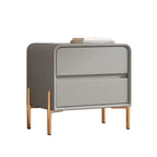 Morandi Short Leather Wood 2 Tiers Nightstand with Legs