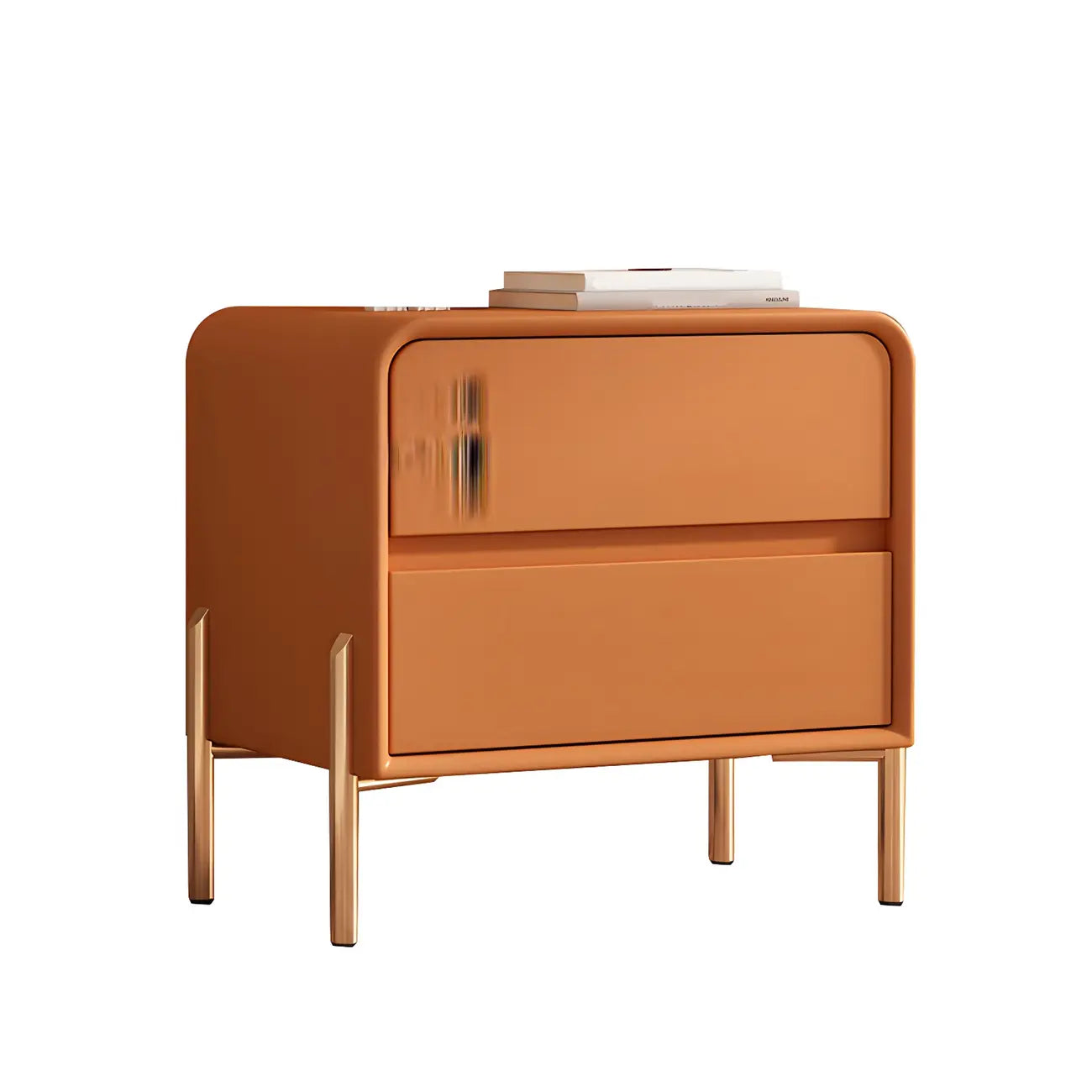 Morandi Short Leather Wood 2 Tiers Nightstand with Legs