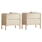 Morandi Short Leather Wood 2 Tiers Nightstand with Legs