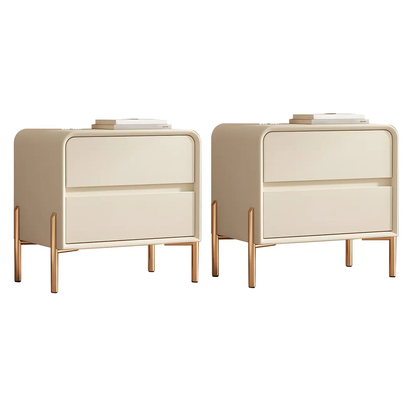 Morandi Short Leather Wood 2 Tiers Nightstand with Legs