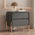 Morandi Short Leather Wood 2 Tiers Nightstand with Legs