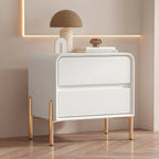 Morandi Short Leather Wood 2 Tiers Nightstand with Legs