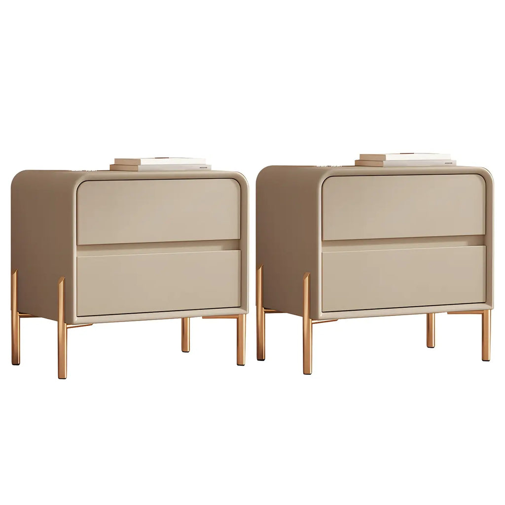 Morandi Short Leather Wood 2 Tiers Nightstand with Legs