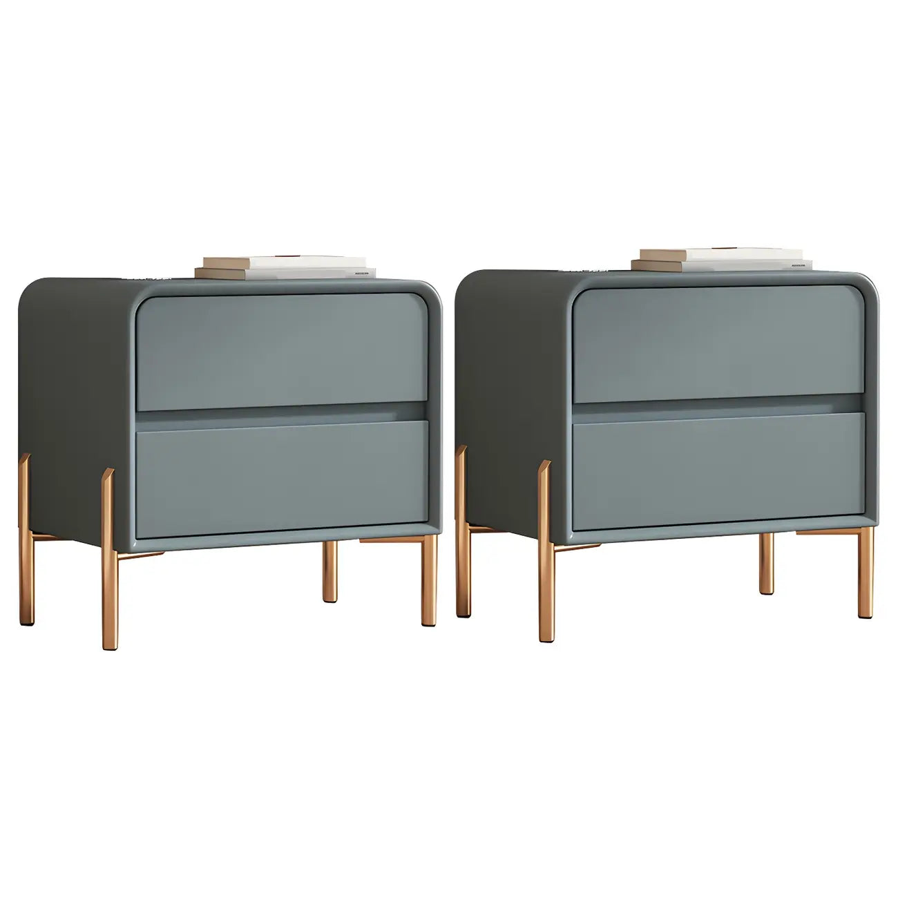 Morandi Short Leather Wood 2 Tiers Nightstand with Legs