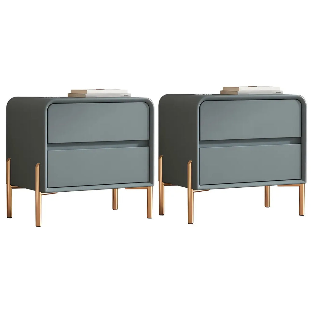 Morandi Short Leather Wood 2 Tiers Nightstand with Legs
