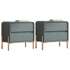 Morandi Short Leather Wood 2 Tiers Nightstand with Legs