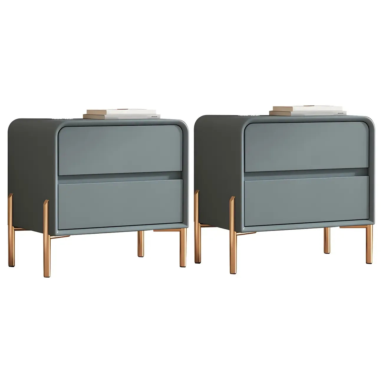 Morandi Short Leather Wood 2 Tiers Nightstand with Legs