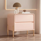 Morandi Short Leather Wood 2 Tiers Nightstand with Legs