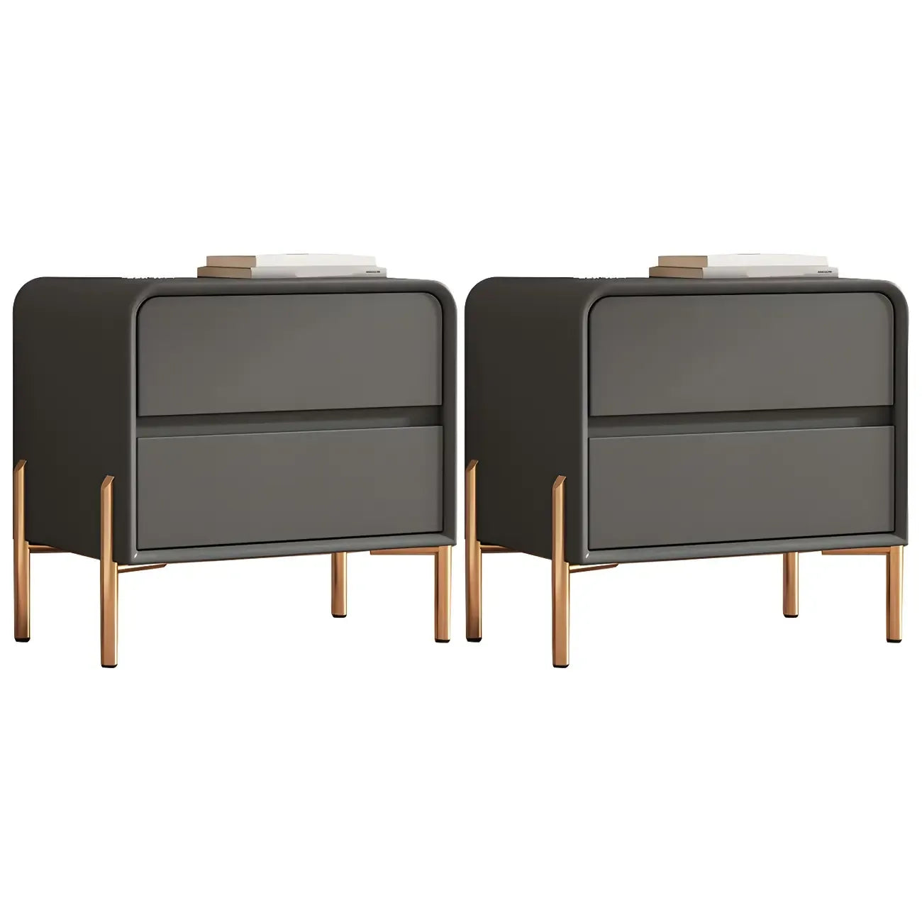 Morandi Short Leather Wood 2 Tiers Nightstand with Legs