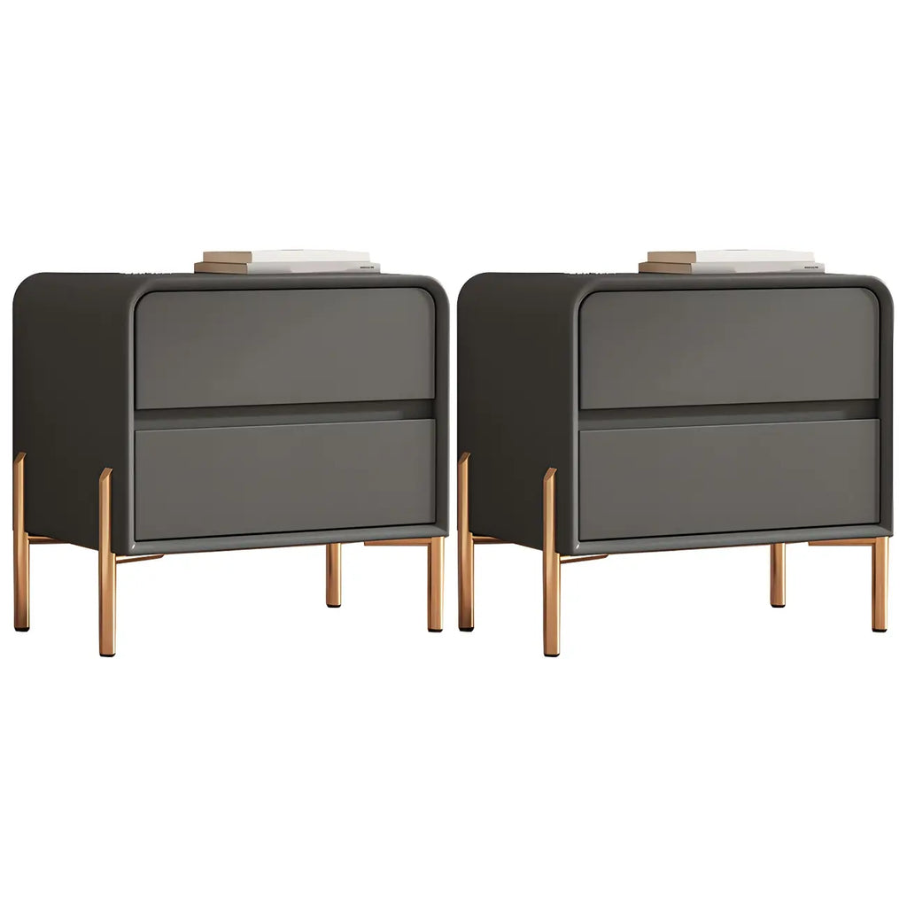 Morandi Short Leather Wood 2 Tiers Nightstand with Legs