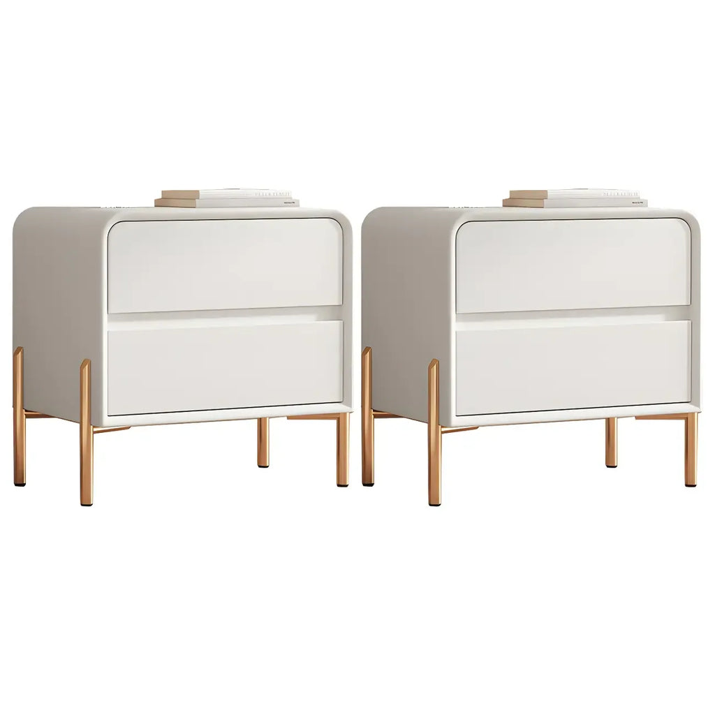 Morandi Short Leather Wood 2 Tiers Nightstand with Legs