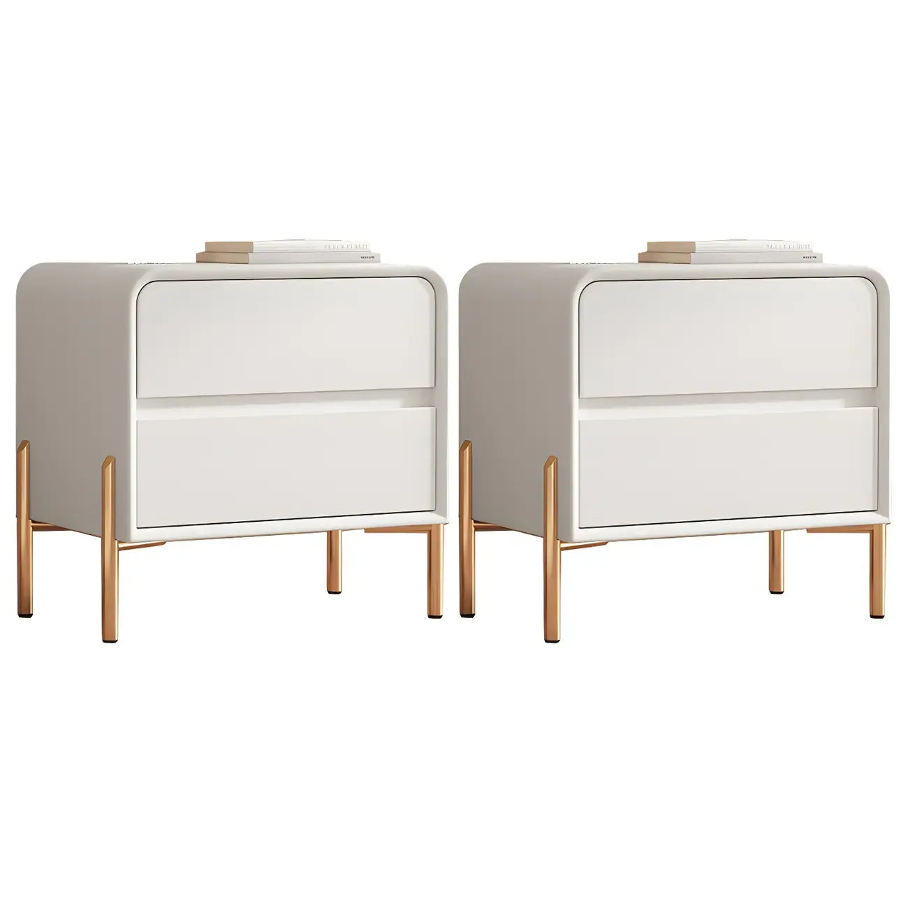Morandi Short Leather Wood 2 Tiers Nightstand with Legs