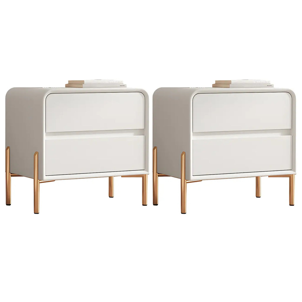 Morandi Short Leather Wood 2 Tiers Nightstand with Legs