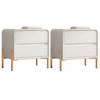 Morandi Short Leather Wood 2 Tiers Nightstand with Legs