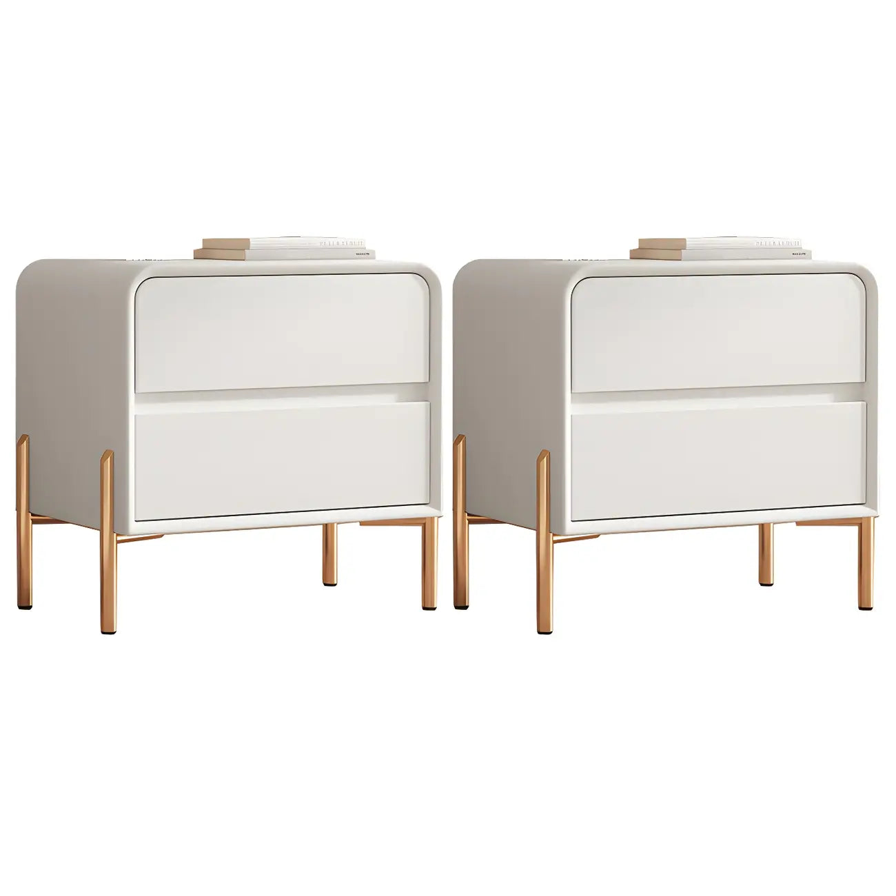 Morandi Short Leather Wood 2 Tiers Nightstand with Legs