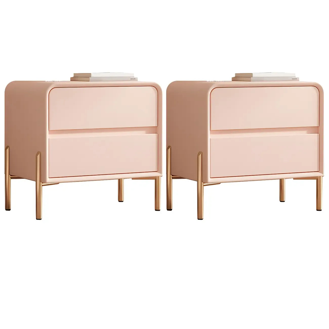 Morandi Short Leather Wood 2 Tiers Nightstand with Legs