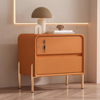 Morandi Short Leather Wood 2 Tiers Nightstand with Legs