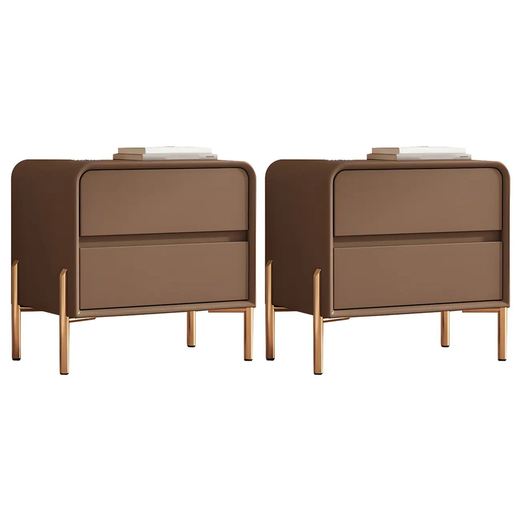 Morandi Short Leather Wood 2 Tiers Nightstand with Legs