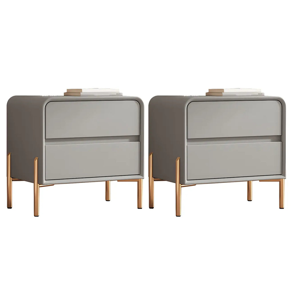 Morandi Short Leather Wood 2 Tiers Nightstand with Legs
