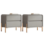 Morandi Short Leather Wood 2 Tiers Nightstand with Legs