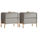 Morandi Short Leather Wood 2 Tiers Nightstand with Legs