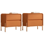 Morandi Short Leather Wood 2 Tiers Nightstand with Legs