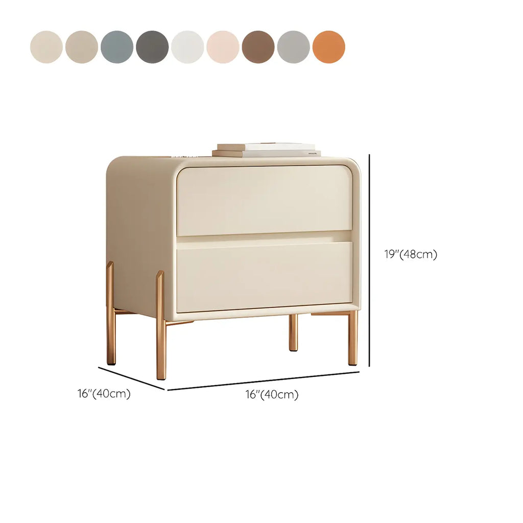 Morandi Short Leather Wood 2 Tiers Nightstand with Legs
