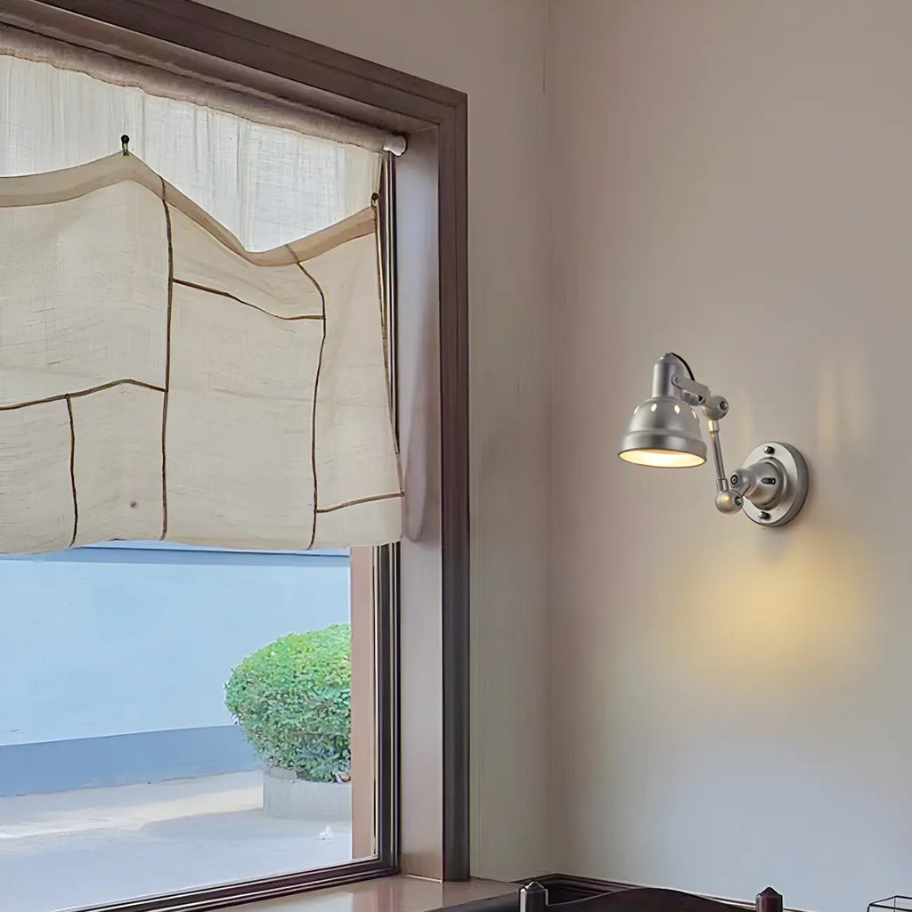 Industrial Metal Silver Adjustable Swing Arm Wall Light