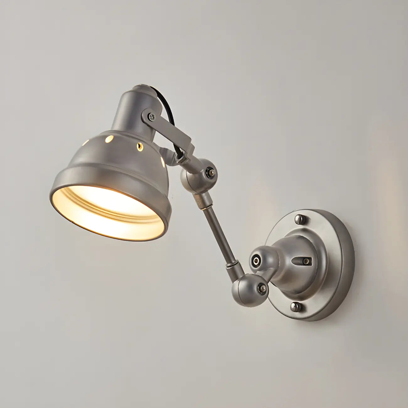 Industrial Metal Silver Adjustable Swing Arm Wall Light