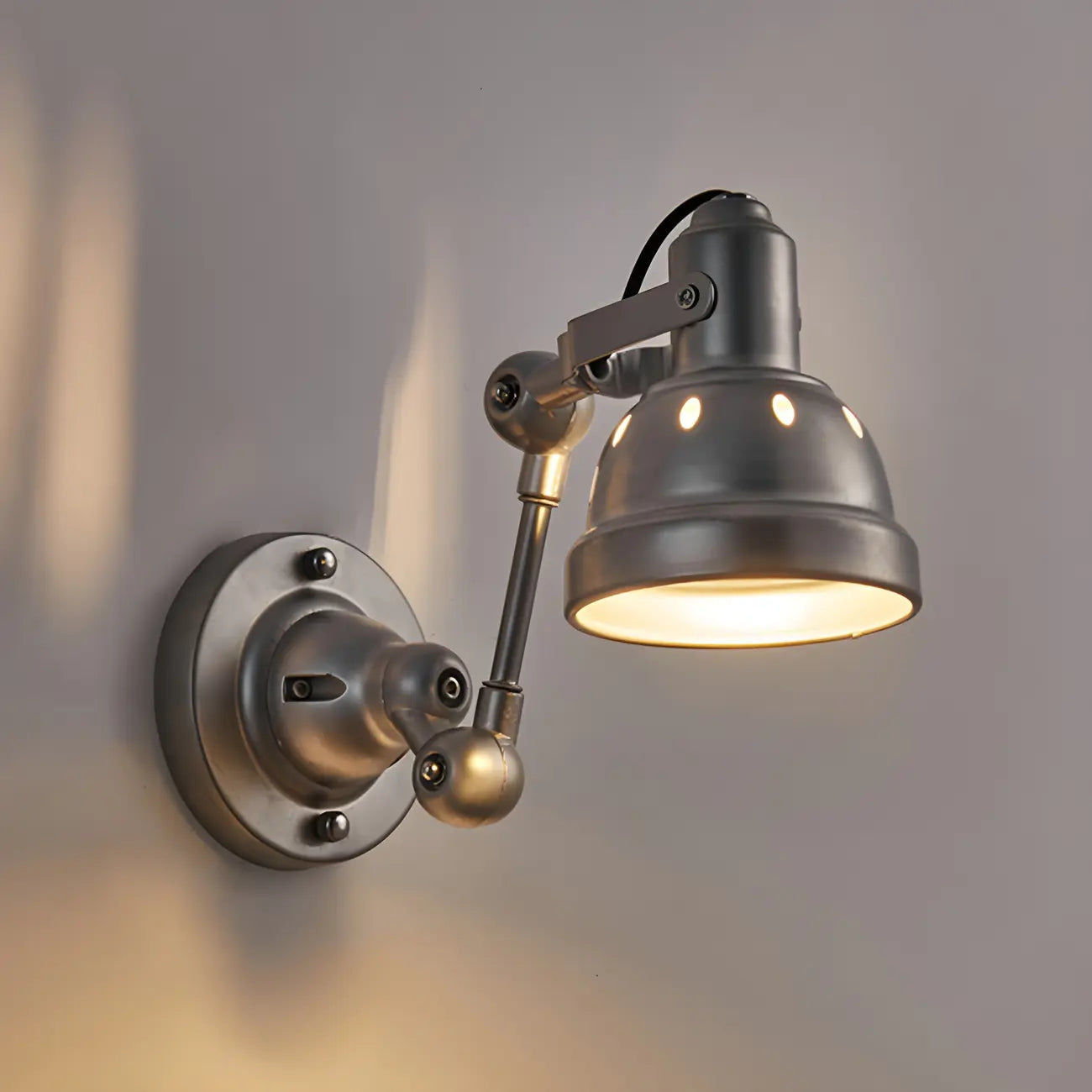 Industrial Metal Silver Adjustable Swing Arm Wall Light