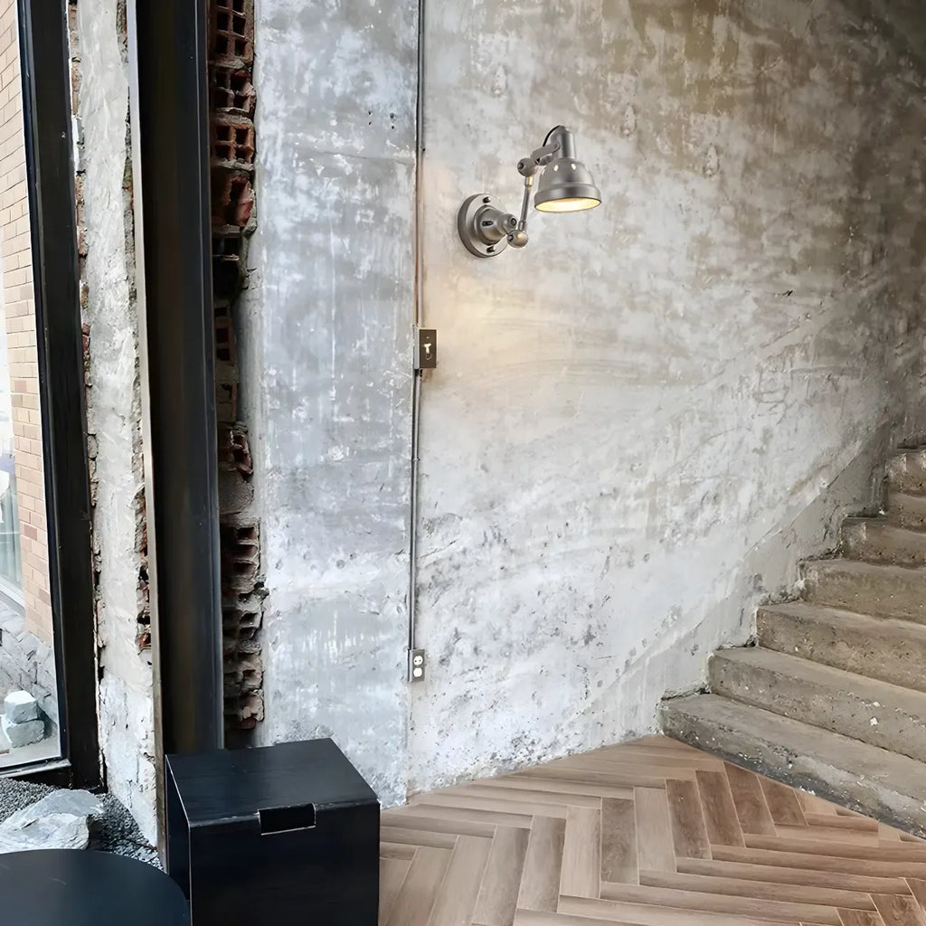 Industrial Metal Silver Adjustable Swing Arm Wall Light