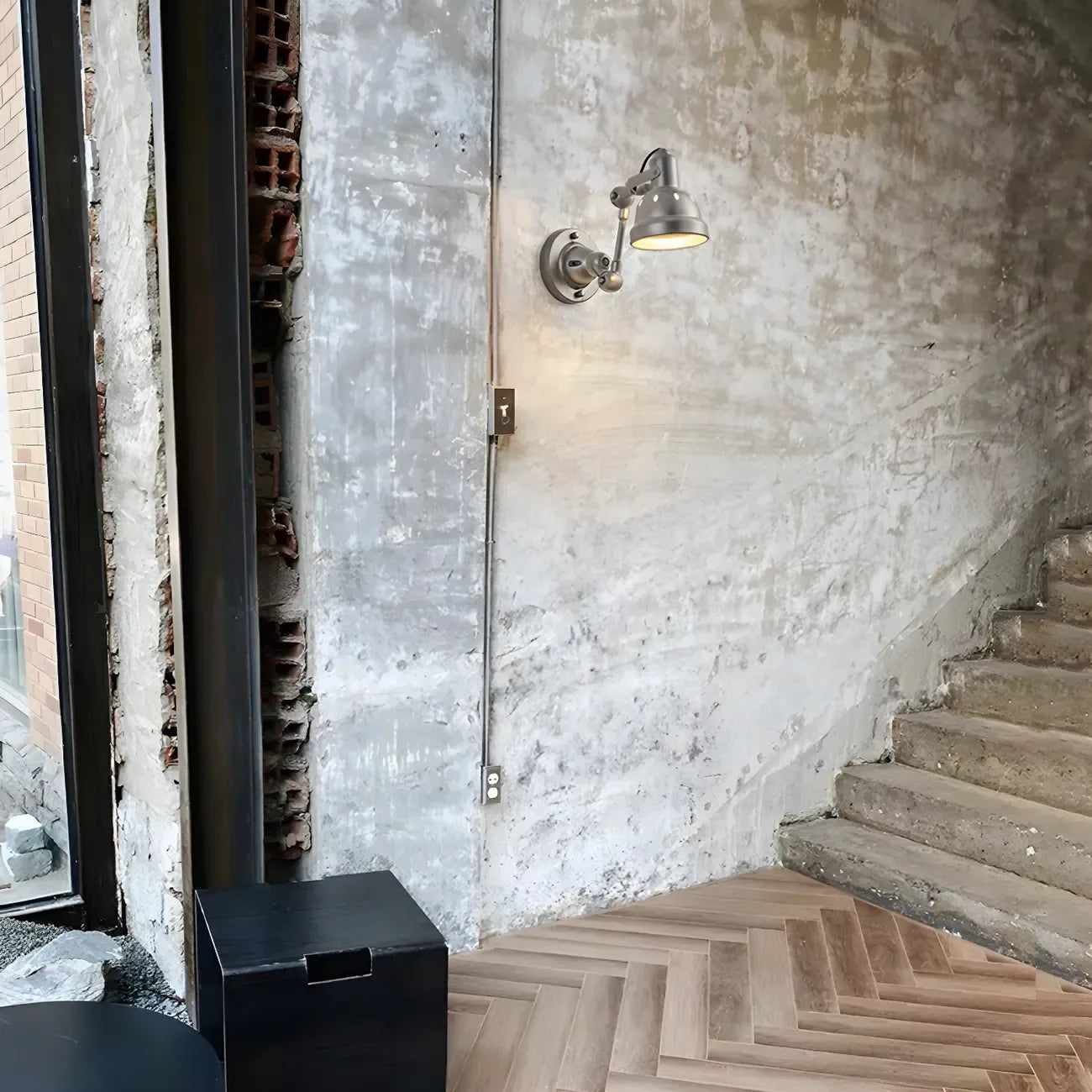 Industrial Metal Silver Adjustable Swing Arm Wall Light