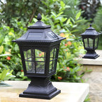 Retro Black Metal Clear Pane Solar Outdoor Post Lights