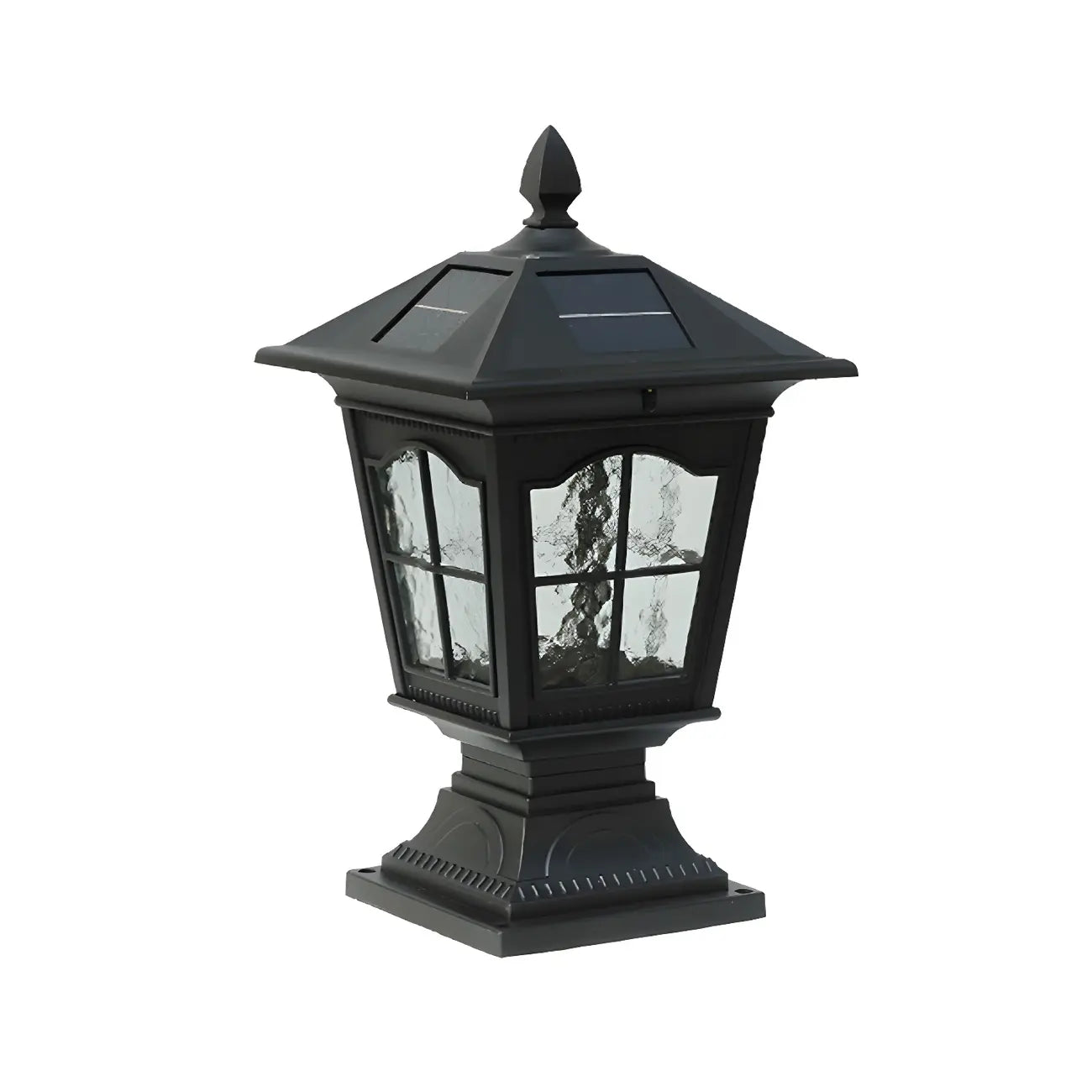 Retro Black Metal Clear Pane Solar Outdoor Post Lights