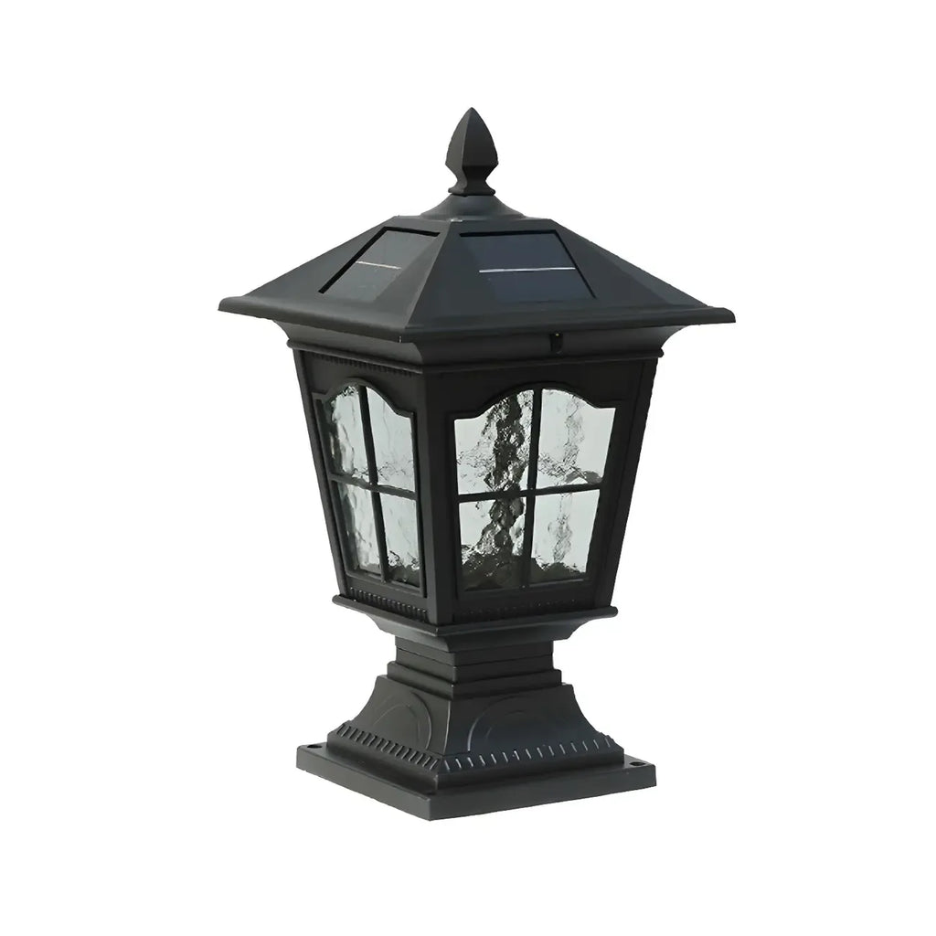 Retro Black Metal Clear Pane Solar Outdoor Post Lights