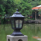 Retro Black Metal Clear Pane Solar Outdoor Post Lights