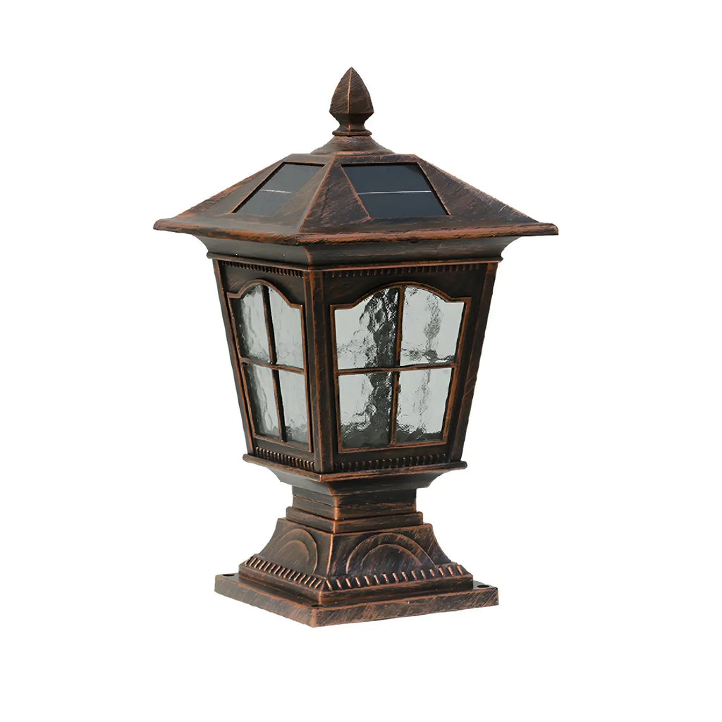 Retro Black Metal Clear Pane Solar Outdoor Post Lights