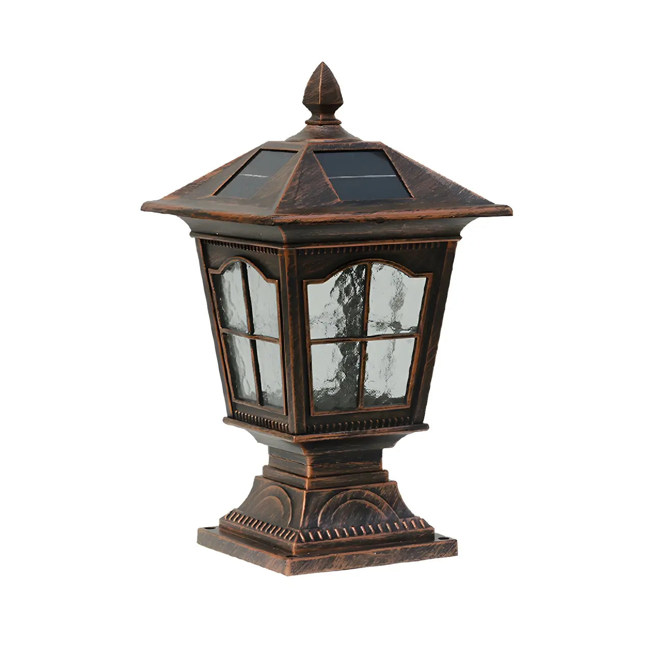 Retro Black Metal Clear Pane Solar Outdoor Post Lights