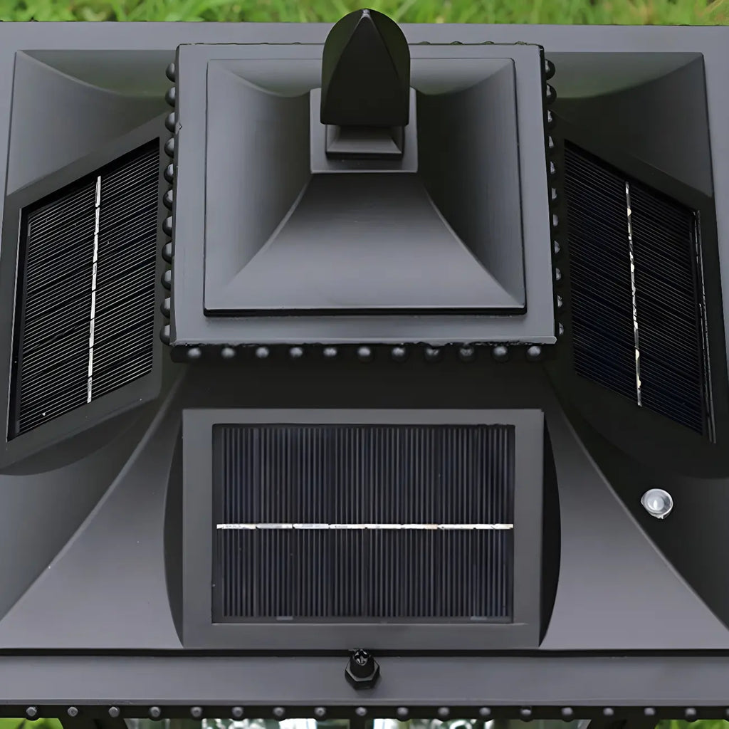 Retro Black Metal Clear Pane Solar Outdoor Post Lights
