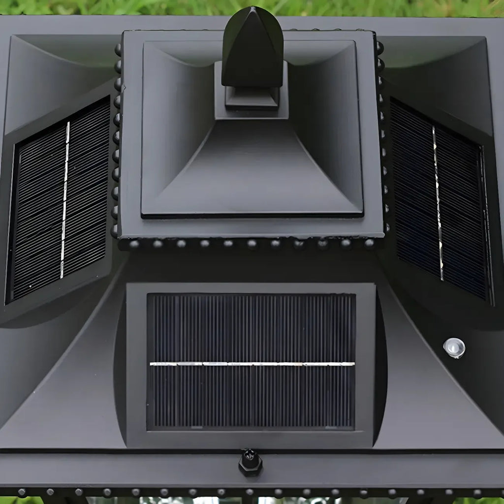 Retro Black Metal Clear Pane Solar Outdoor Post Lights