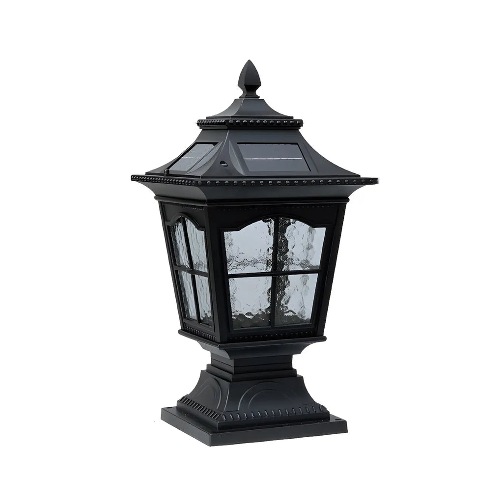 Retro Black Metal Clear Pane Solar Outdoor Post Lights
