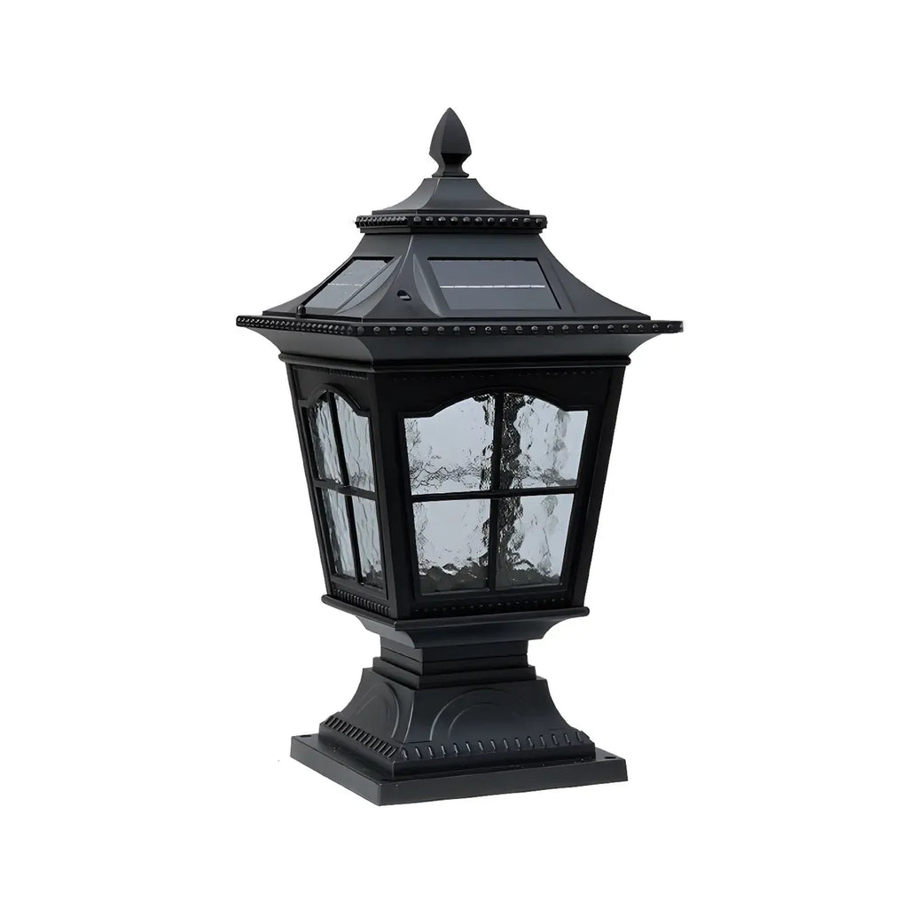 Retro Black Metal Clear Pane Solar Outdoor Post Lights