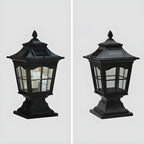 Retro Black Metal Clear Pane Solar Outdoor Post Lights