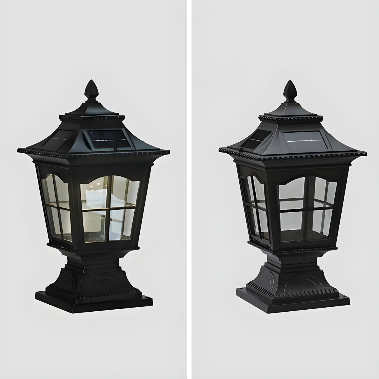 Retro Black Metal Clear Pane Solar Outdoor Post Lights