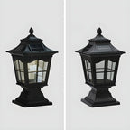 Retro Black Metal Clear Pane Solar Outdoor Post Lights