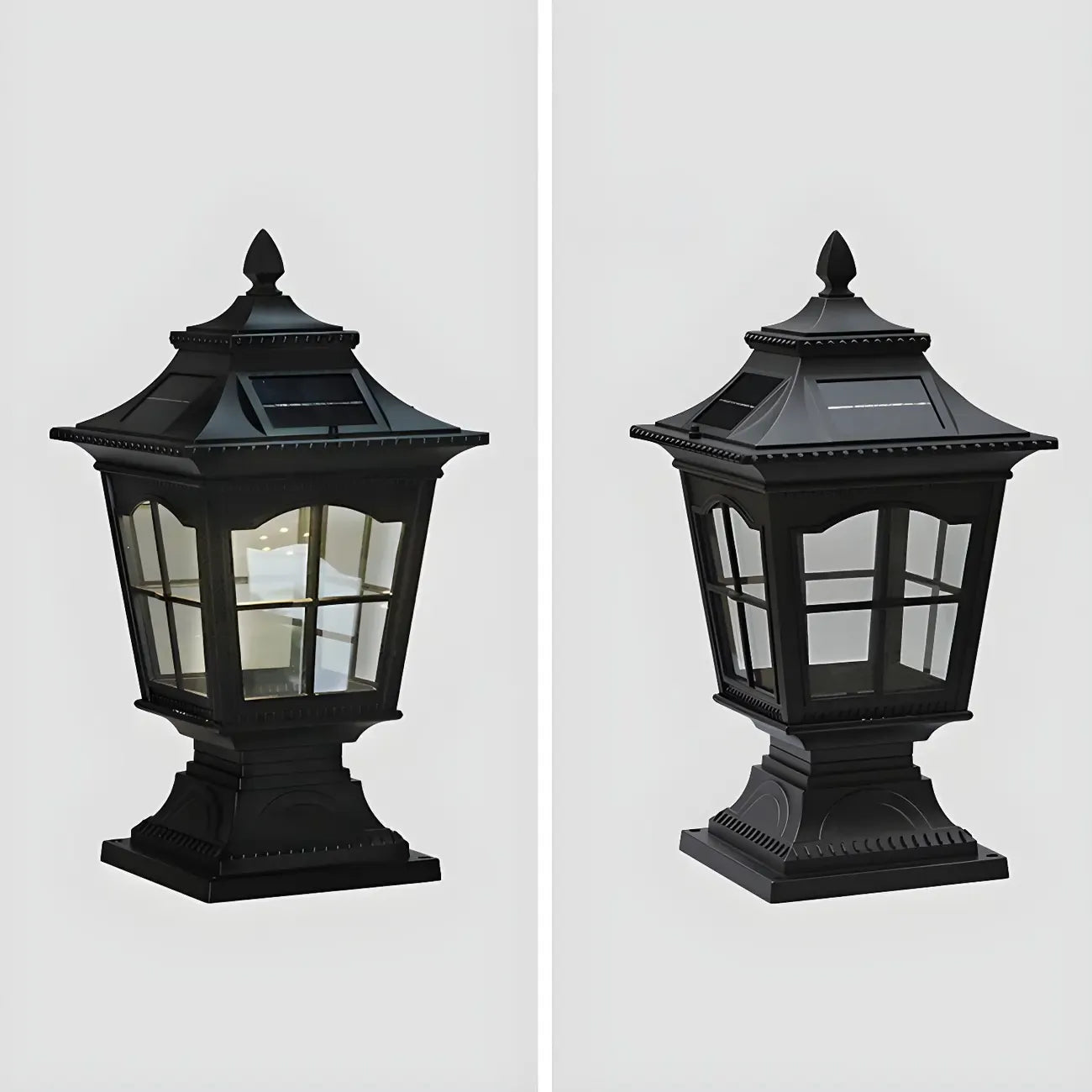 Retro Black Metal Clear Pane Solar Outdoor Post Lights