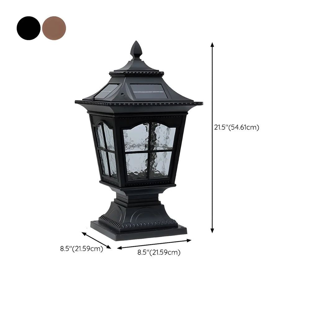 Retro Black Metal Clear Pane Solar Outdoor Post Lights
